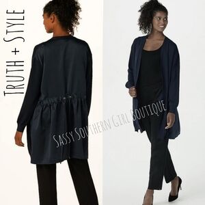 🆕⭐ Black Knit And Satin Open Cardigan
